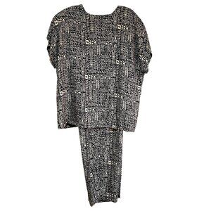 Vintage Liz & Me Women 20W Black & White Tribal Print Two-Piece Set